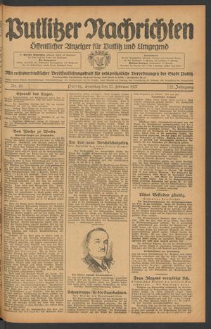 Putlitzer Nachrichten vom 27.02.1927