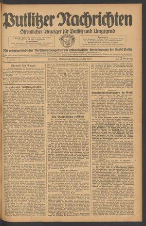 Putlitzer Nachrichten vom 09.03.1927