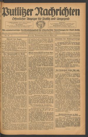 Putlitzer Nachrichten vom 10.03.1927
