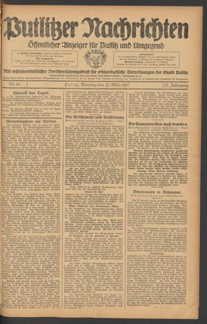 Putlitzer Nachrichten on Mar 22, 1927