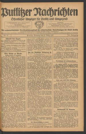 Putlitzer Nachrichten vom 27.03.1927