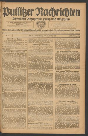 Putlitzer Nachrichten vom 31.03.1927