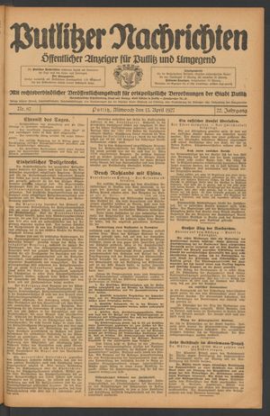 Putlitzer Nachrichten on Apr 13, 1927