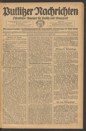 Putlitzer Nachrichten vom 30.04.1927