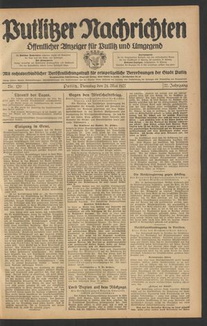 Putlitzer Nachrichten vom 24.05.1927