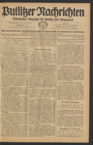 Putlitzer Nachrichten vom 17.06.1927