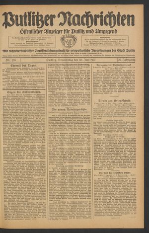 Putlitzer Nachrichten vom 30.06.1927