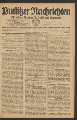 Putlitzer Nachrichten vom 05.07.1927