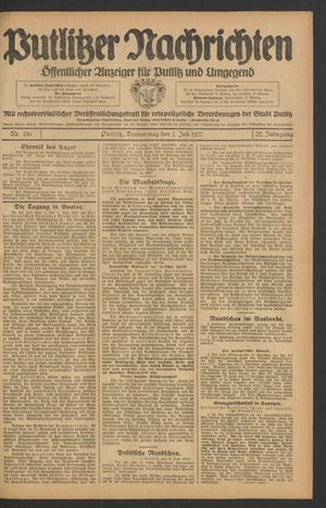 Putlitzer Nachrichten vom 07.07.1927
