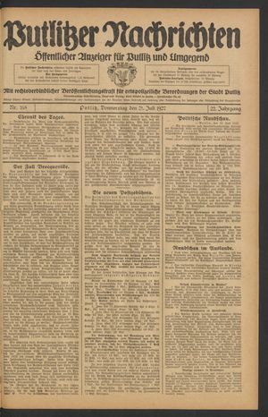 Putlitzer Nachrichten vom 21.07.1927