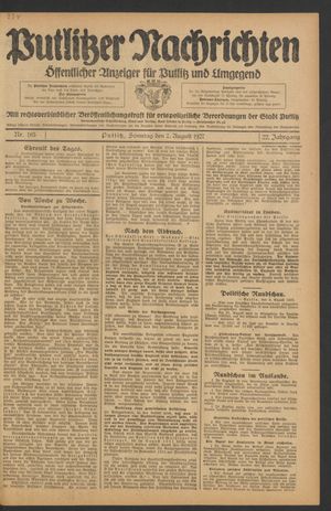 Putlitzer Nachrichten on Aug 7, 1927