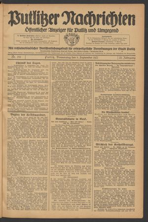 Putlitzer Nachrichten vom 08.09.1927