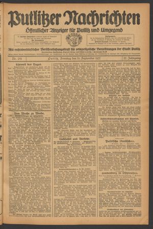 Putlitzer Nachrichten vom 18.09.1927