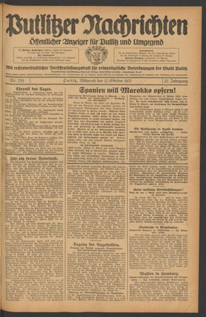 Putlitzer Nachrichten vom 12.10.1927