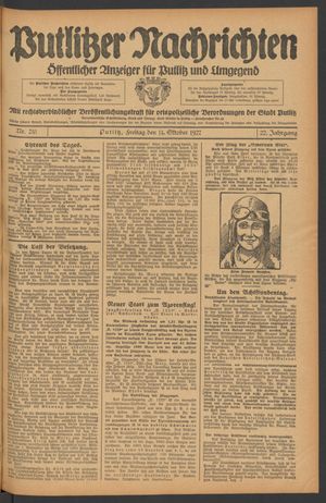 Putlitzer Nachrichten vom 14.10.1927