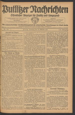Putlitzer Nachrichten vom 30.10.1927