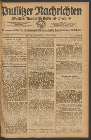 Putlitzer Nachrichten vom 25.11.1927