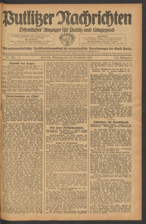 Putlitzer Nachrichten vom 29.11.1927
