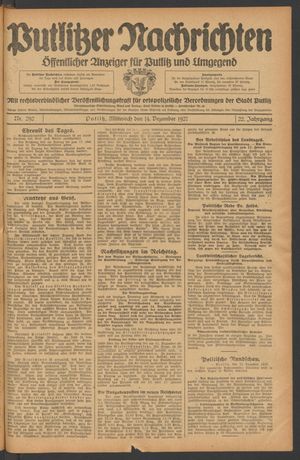 Putlitzer Nachrichten vom 14.12.1927