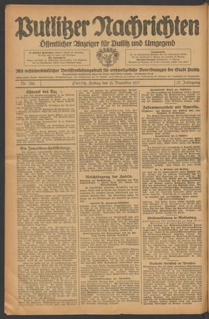 Putlitzer Nachrichten vom 16.12.1927