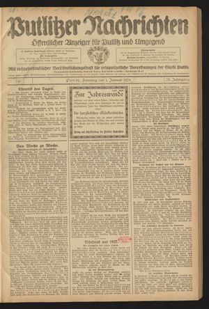 Putlitzer Nachrichten vom 01.01.1928