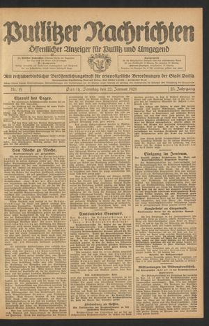 Putlitzer Nachrichten vom 22.01.1928