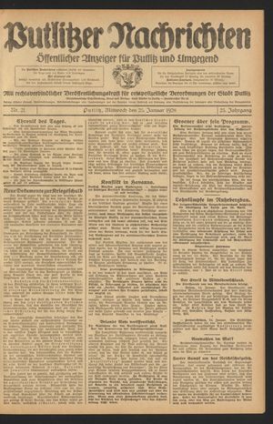 Putlitzer Nachrichten vom 25.01.1928