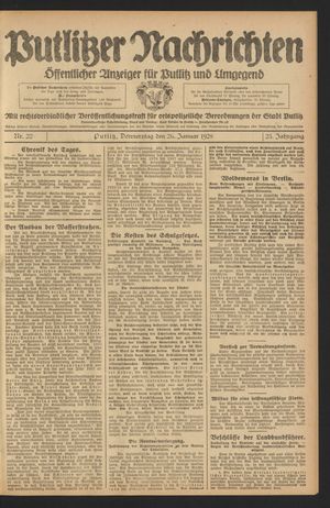 Putlitzer Nachrichten vom 26.01.1928