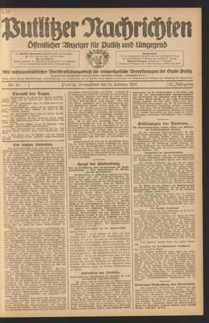 Putlitzer Nachrichten vom 18.02.1928