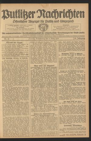 Putlitzer Nachrichten on Mar 8, 1928