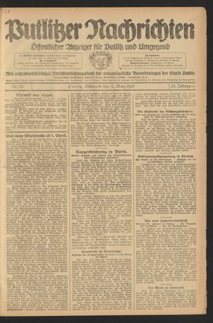 Putlitzer Nachrichten vom 21.03.1928