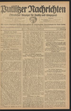 Putlitzer Nachrichten vom 03.04.1928