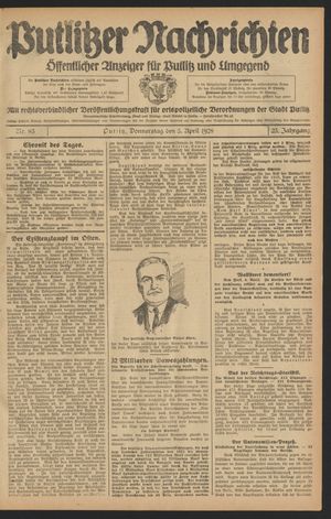 Putlitzer Nachrichten vom 05.04.1928