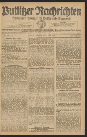 Putlitzer Nachrichten vom 08.04.1928