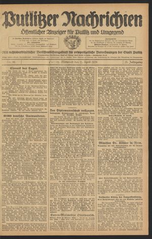 Putlitzer Nachrichten on Apr 11, 1928