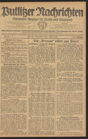 Putlitzer Nachrichten vom 21.04.1928