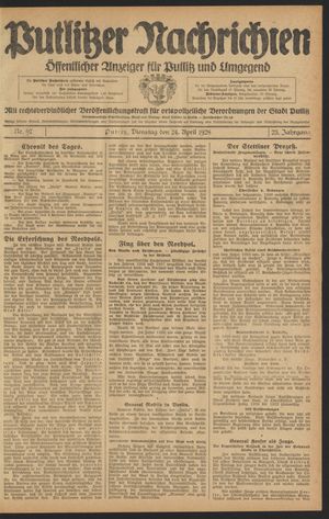Putlitzer Nachrichten vom 24.04.1928