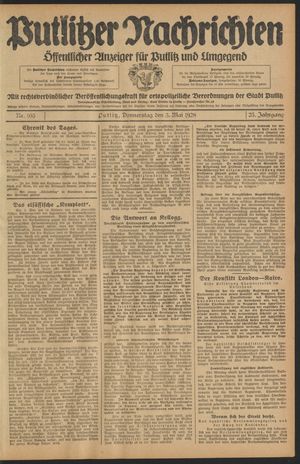 Putlitzer Nachrichten vom 03.05.1928