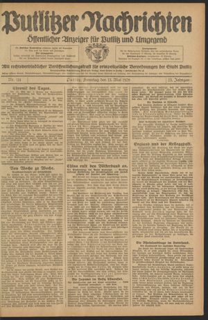Putlitzer Nachrichten vom 13.05.1928