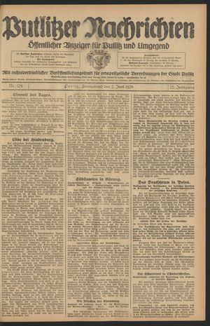 Putlitzer Nachrichten vom 02.06.1928
