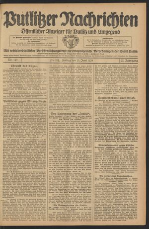 Putlitzer Nachrichten vom 15.06.1928