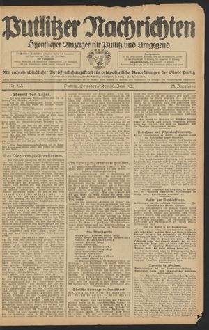 Putlitzer Nachrichten vom 30.06.1928