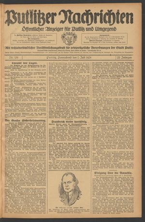 Putlitzer Nachrichten vom 07.07.1928