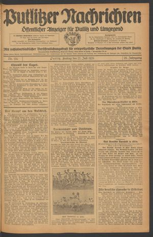 Putlitzer Nachrichten vom 27.07.1928