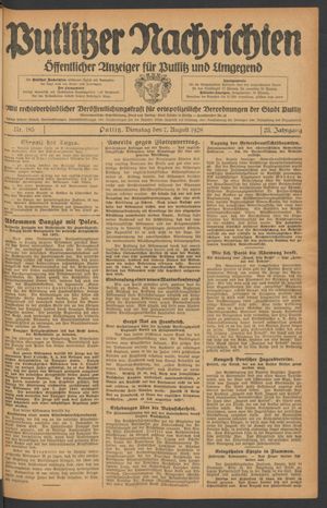 Putlitzer Nachrichten vom 07.08.1928