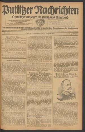 Putlitzer Nachrichten vom 11.08.1928