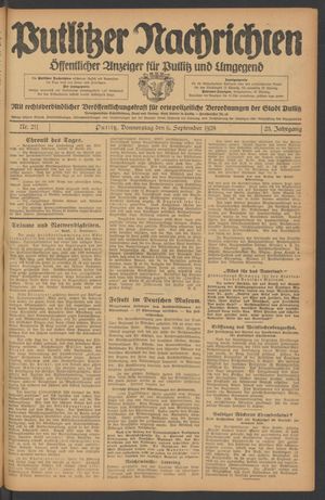 Putlitzer Nachrichten vom 06.09.1928