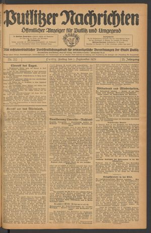 Putlitzer Nachrichten vom 07.09.1928