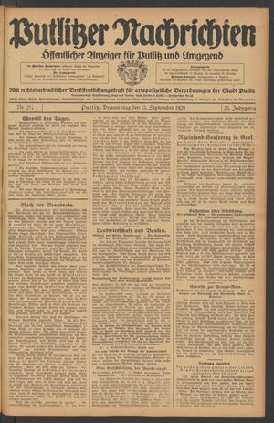 Putlitzer Nachrichten vom 13.09.1928