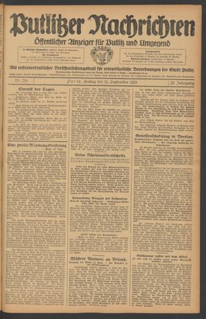 Putlitzer Nachrichten vom 14.09.1928
